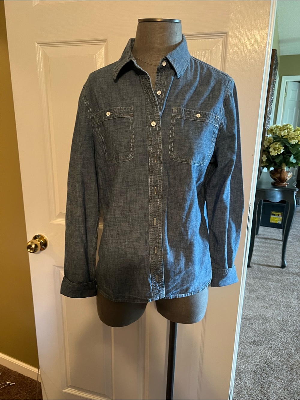 Lands' End Denim Button-Up Shirt Jacket in Indigo Blue